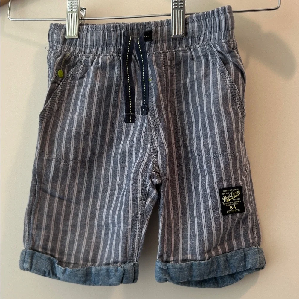 Next Linen Blend Striped drawstring PullOn elastic waistband Shorts cuffed 2-3yr